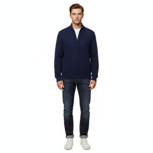 Joseph & Lyman XXL 100% Cashmere Navy Blue Quarter-Zip Sweater Lux Fuzzy